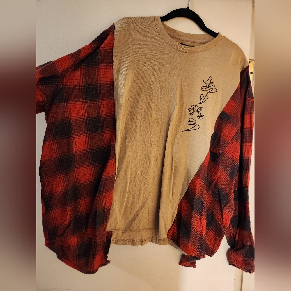 Red and Tan Flannel Shirt